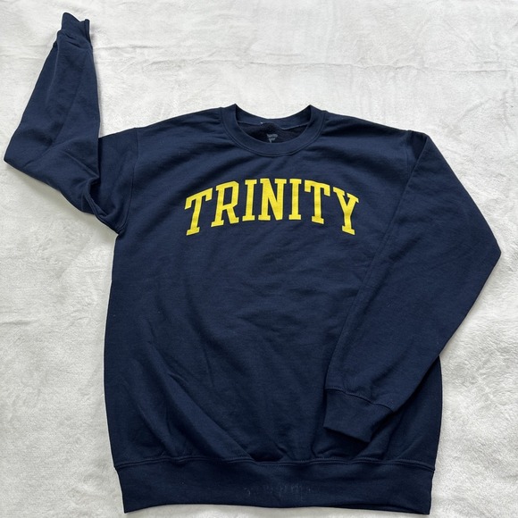 Fanatics Other - Trinity University College Sweatshirt Mens Small Navy Blue Yellow Logo Spellout